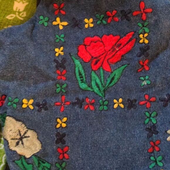 Agaro vintage blue vest with embroidered flowers size medium - Picture 6 of 8